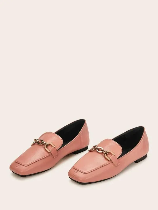 CM-SHS923337 Women Elegant Seoul Style Square Toe Metal Loafer Flats - Orange