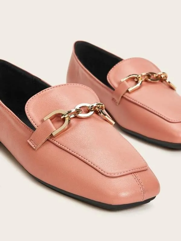 CM-SHS923337 Women Elegant Seoul Style Square Toe Metal Loafer Flats - Orange