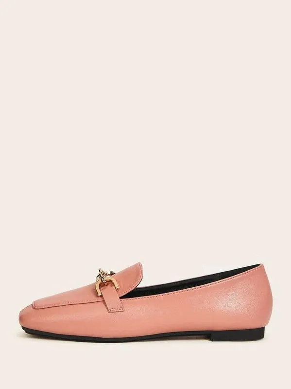 CM-SHS923337 Women Elegant Seoul Style Square Toe Metal Loafer Flats - Orange