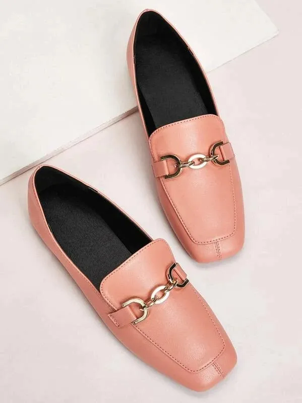CM-SHS923337 Women Elegant Seoul Style Square Toe Metal Loafer Flats - Orange