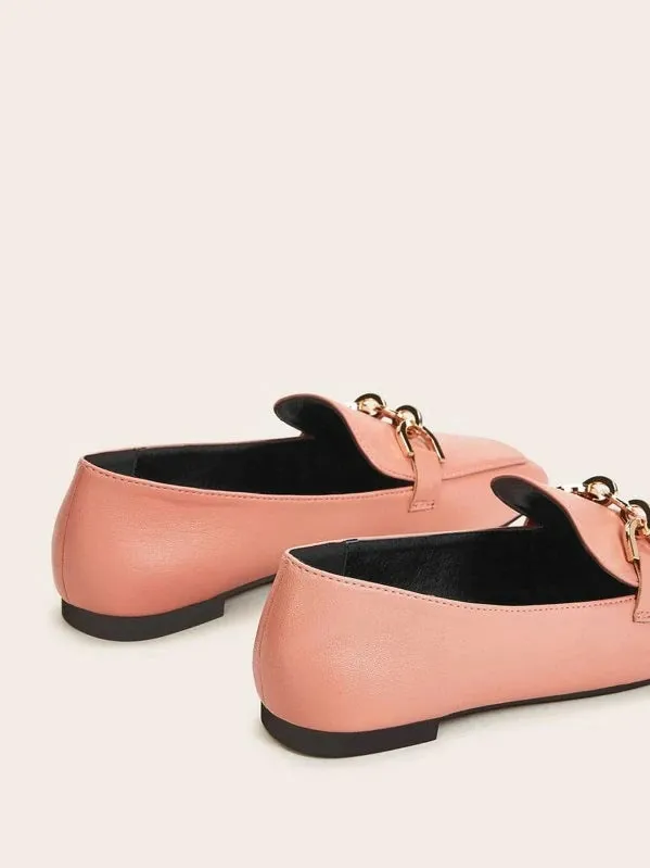 CM-SHS923337 Women Elegant Seoul Style Square Toe Metal Loafer Flats - Orange