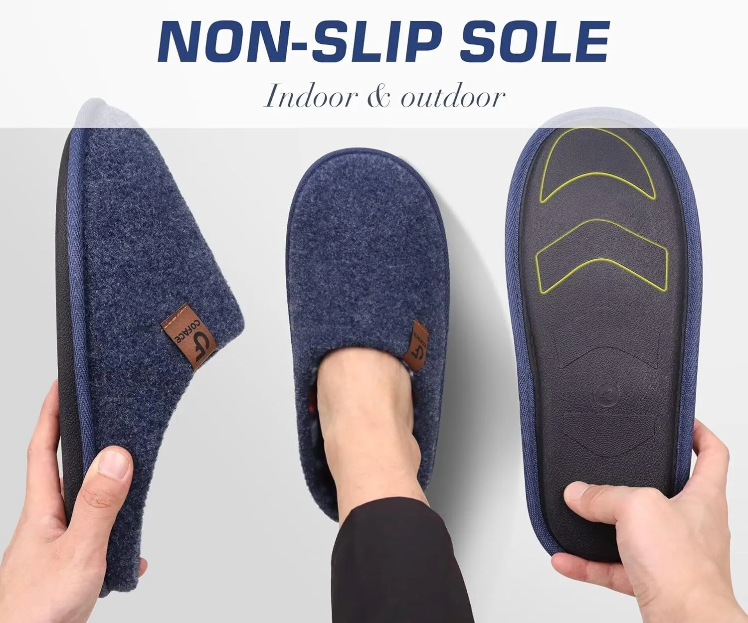 COFACE Unisex Mens Womens Cozy Memory Foam Scuff Slippers Casual Slip On Warm House Shoes Indoor/Outdoor Felt Sandal Slippers With Arch Support Rubber Sole Size 4-15