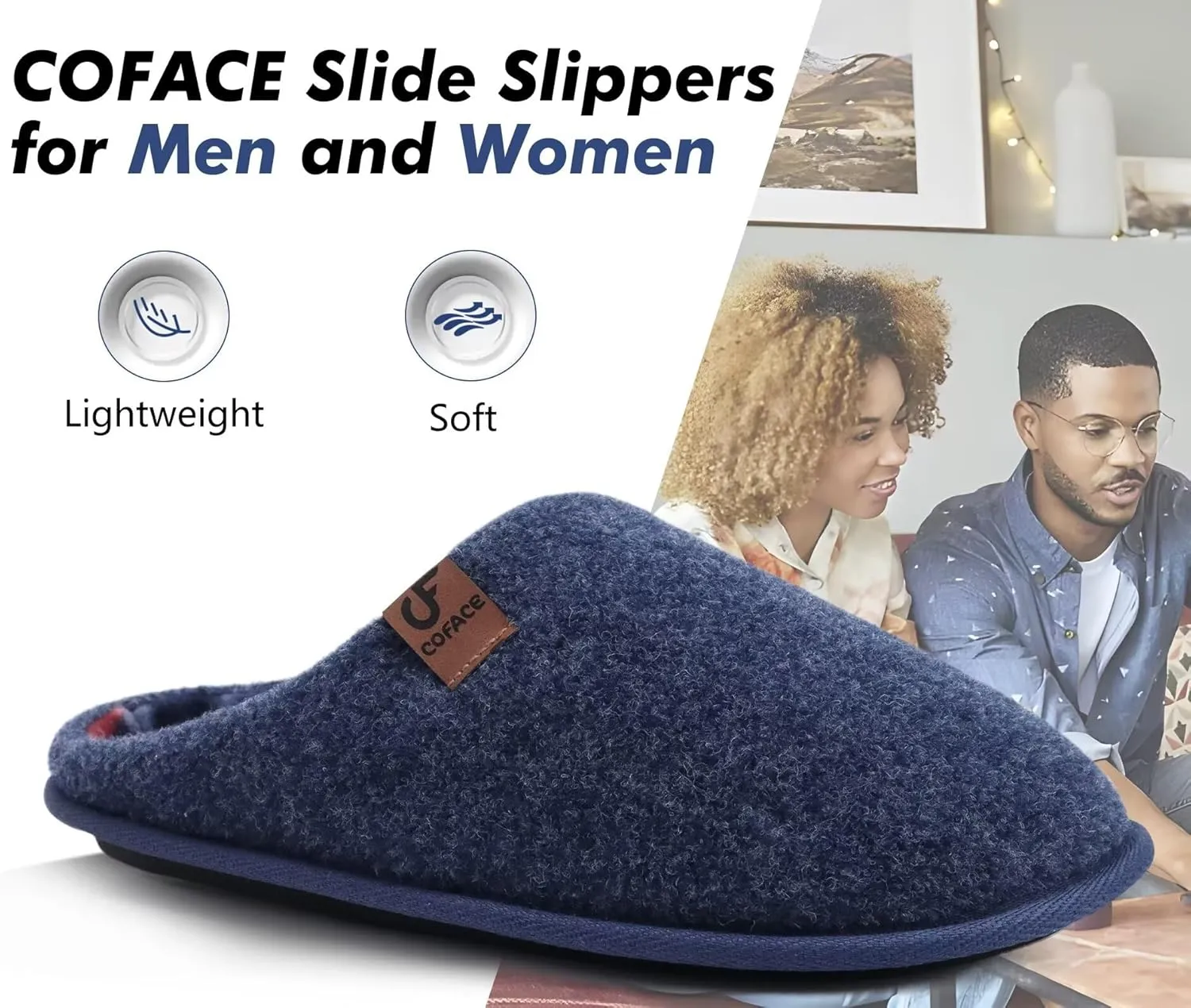 COFACE Unisex Mens Womens Cozy Memory Foam Scuff Slippers Casual Slip On Warm House Shoes Indoor/Outdoor Felt Sandal Slippers With Arch Support Rubber Sole Size 4-15