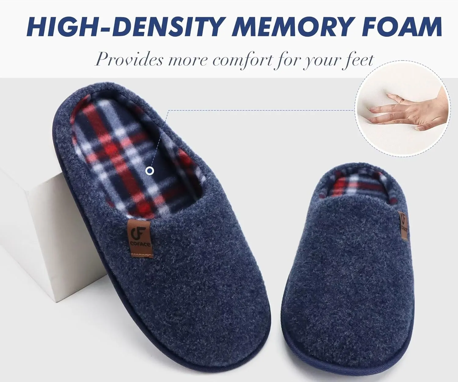COFACE Unisex Mens Womens Cozy Memory Foam Scuff Slippers Casual Slip On Warm House Shoes Indoor/Outdoor Felt Sandal Slippers With Arch Support Rubber Sole Size 4-15