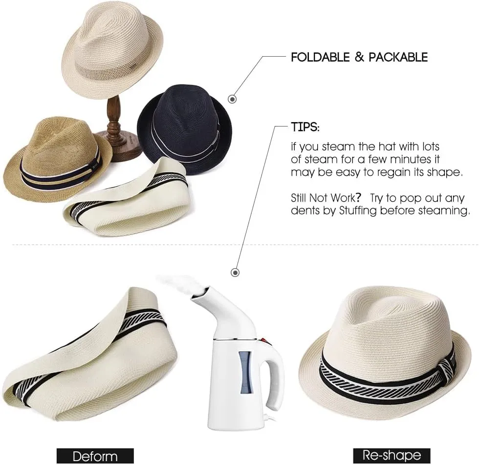 Comhats Oversize XL XXL Mens Summer Straw Fedoras Sun Hats Panama Derby Packable 57-64cm 22.4"-25.2" 7 1/8-8