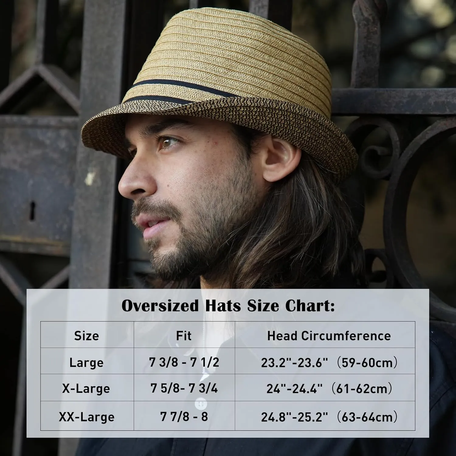 Comhats Oversize XL XXL Mens Summer Straw Fedoras Sun Hats Panama Derby Packable 57-64cm 22.4"-25.2" 7 1/8-8