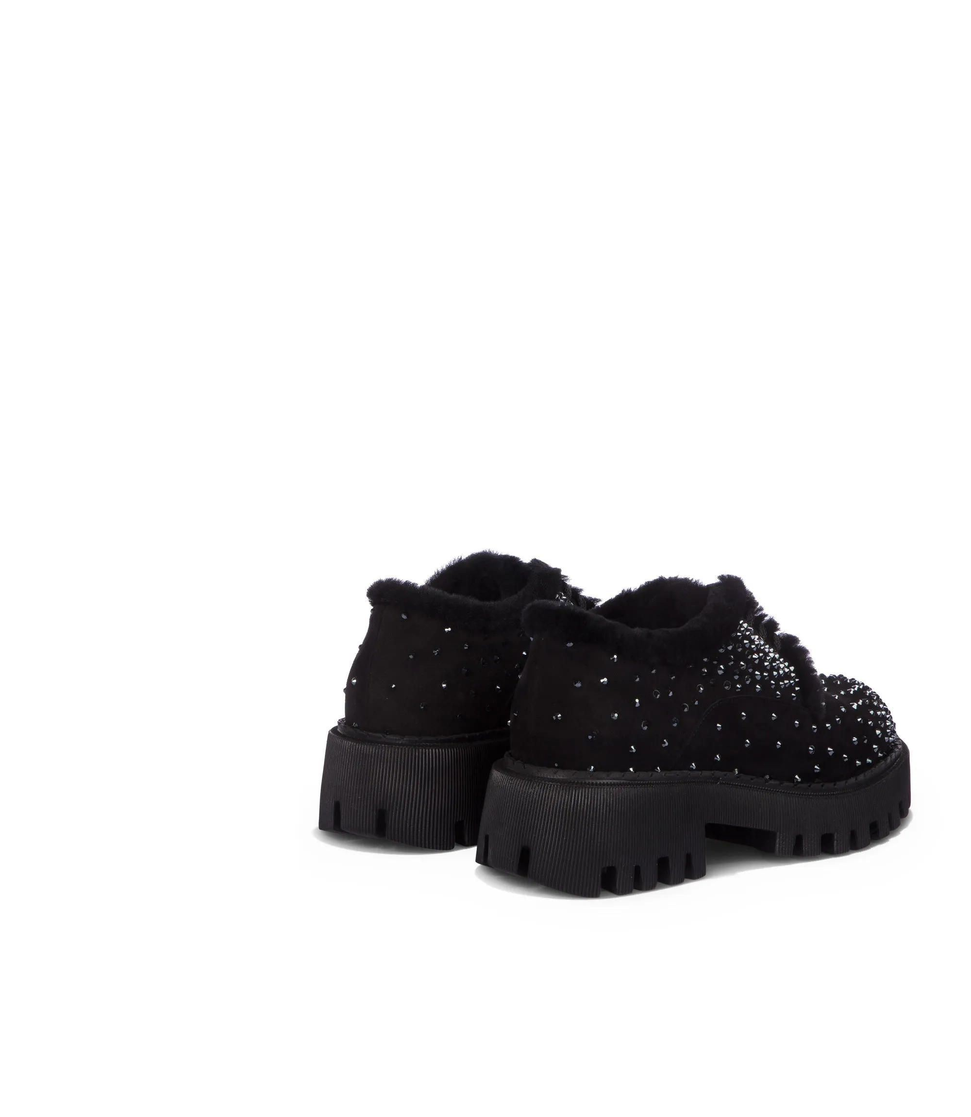 Derby in camoscio nero con cristalli