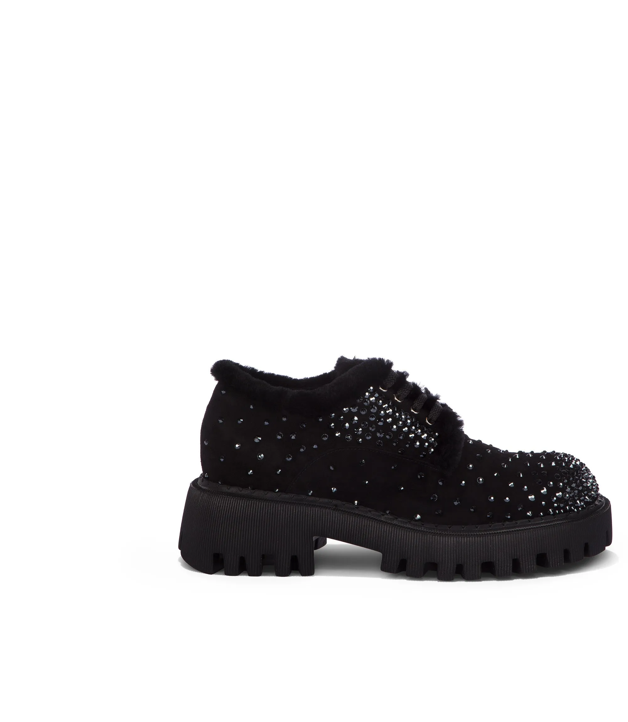 Derby in camoscio nero con cristalli