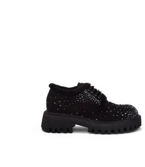 Derby in camoscio nero con cristalli