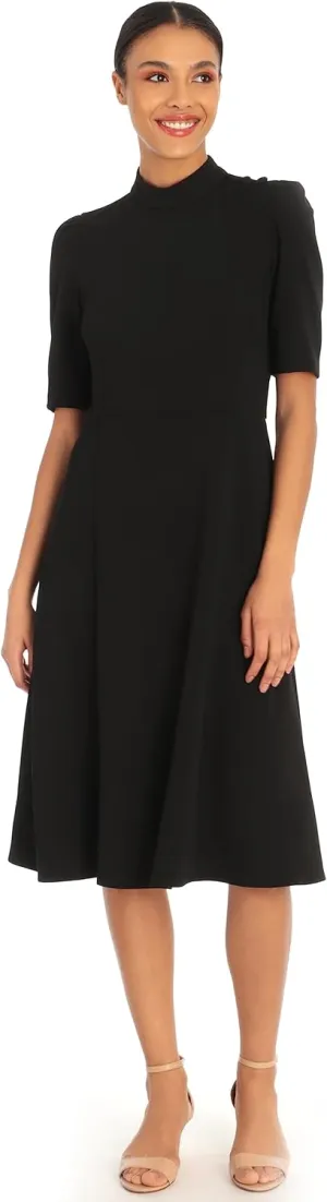Donna Morgan Women's Mock Neck Crepe Fit and Flare Dress Career Office Workwear Desk to Dinner Guest of