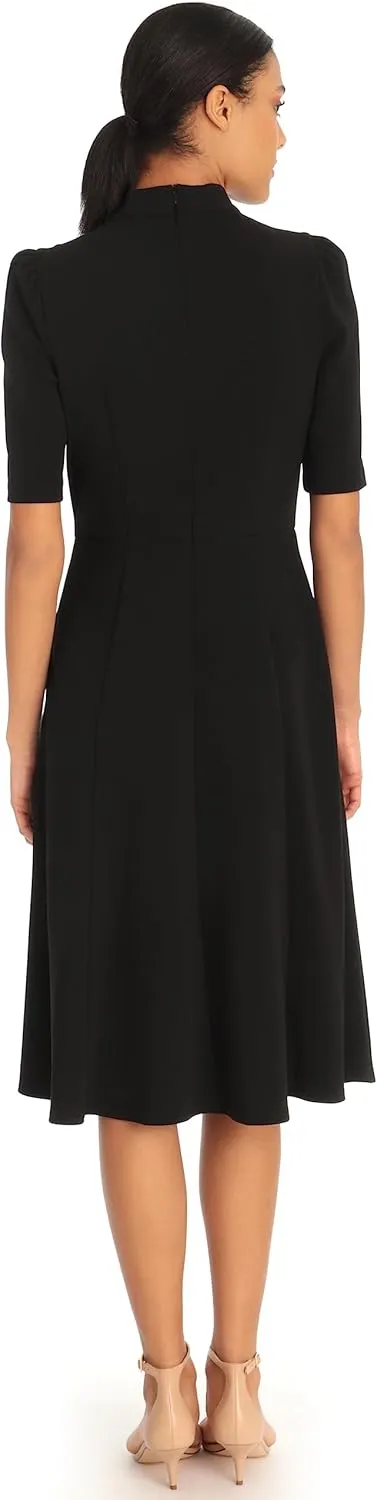 Donna Morgan Women's Mock Neck Crepe Fit and Flare Dress Career Office Workwear Desk to Dinner Guest of