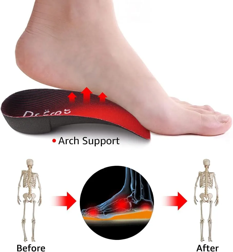 Dr. Foot's 3/4 Length Orthotic Insoles, High Arch Support Inserts for Flat Feet Plantar Fasciitis Over-Pronation and Foot Pain (Small (Men's 5-6 / Women's 6-7))