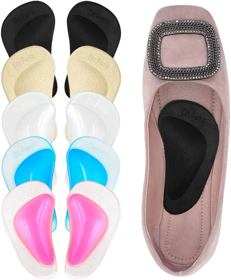 Dr.Foot Plantar Fasciitis Arch Support Shoe Insoles 5 Pairs, Thicken Gel Arch Pads for Flat Feet - Self-Adhesive Arch Cushions Inserts for Men and Women