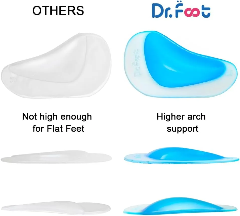 Dr.Foot Plantar Fasciitis Arch Support Shoe Insoles 5 Pairs, Thicken Gel Arch Pads for Flat Feet - Self-Adhesive Arch Cushions Inserts for Men and Women