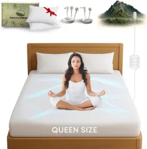 ELECTRAWAVE Premium Grounding Queen Flat Sheet 94" x 102", Queen Grounding Pillowcases – 93% Organic Cotton, 7% Pure Silver Fiber, Earthing Sheet Sleep Support, Wellness Naturally