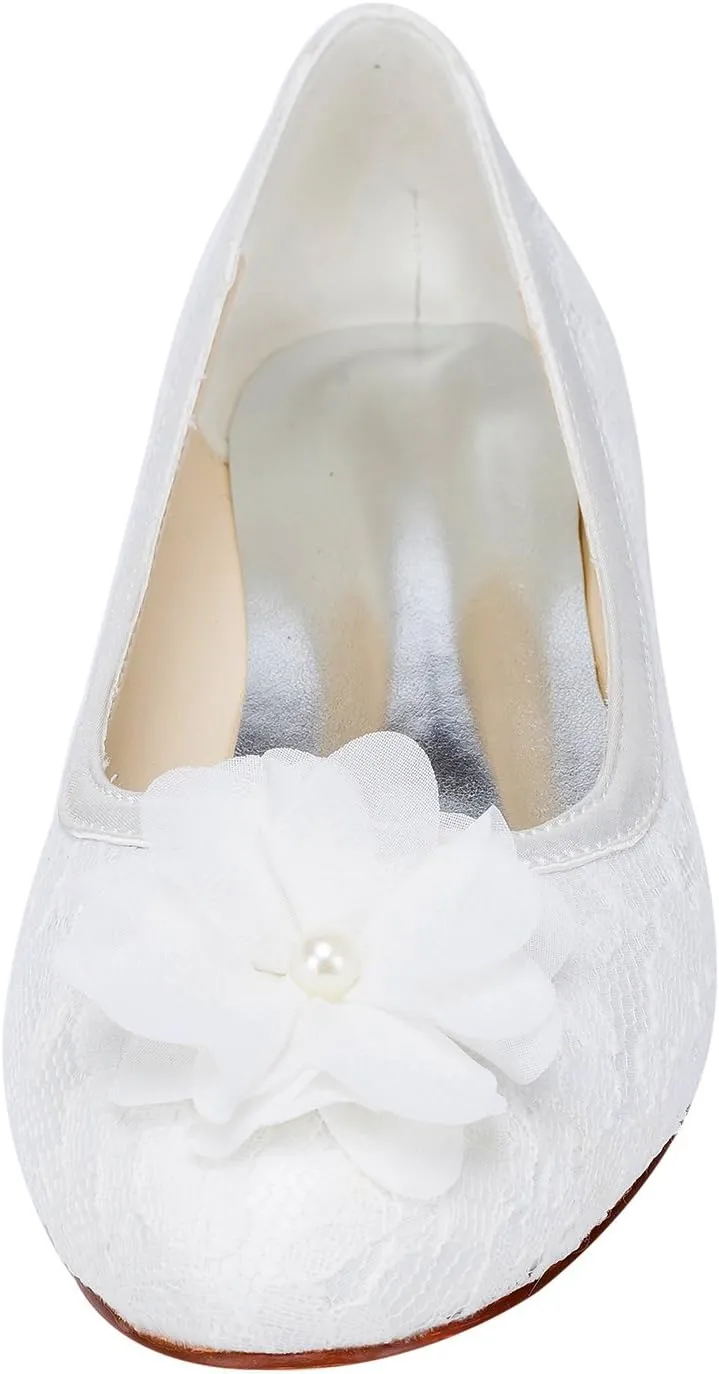 Emily Bridal Women's Satin Flat Heel Flats Crystal Heel