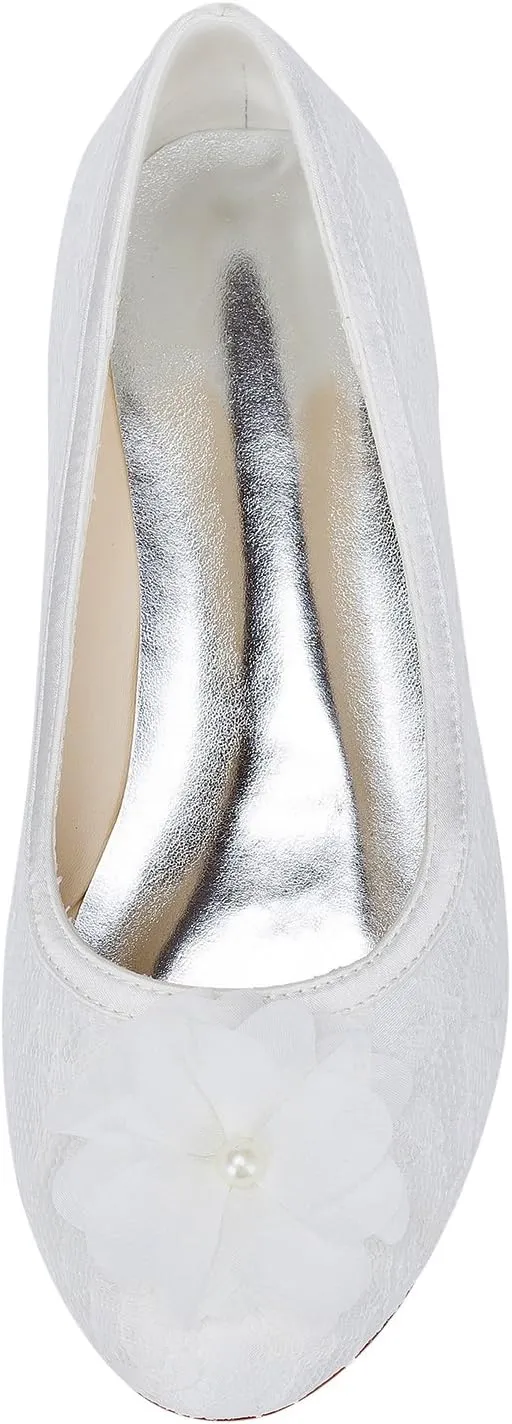 Emily Bridal Women's Satin Flat Heel Flats Crystal Heel