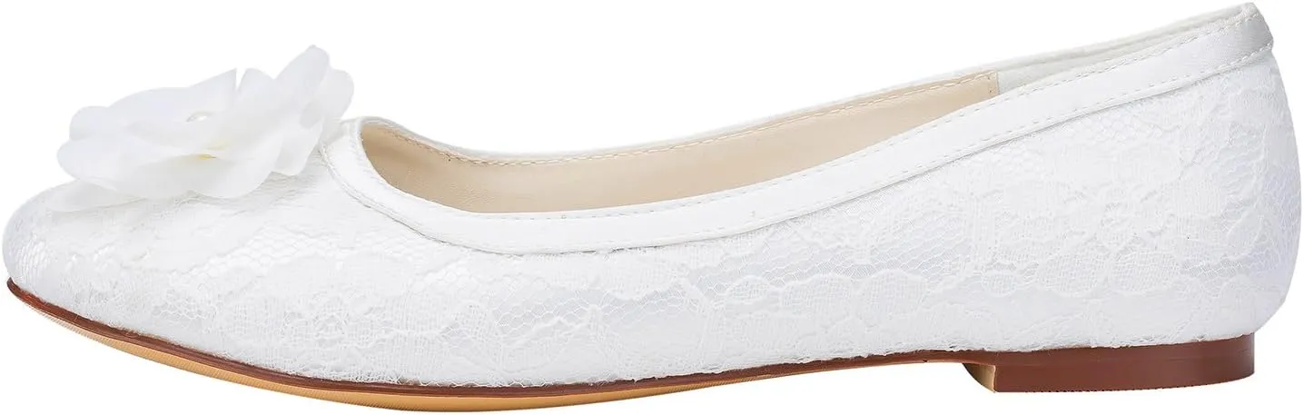 Emily Bridal Women's Satin Flat Heel Flats Crystal Heel