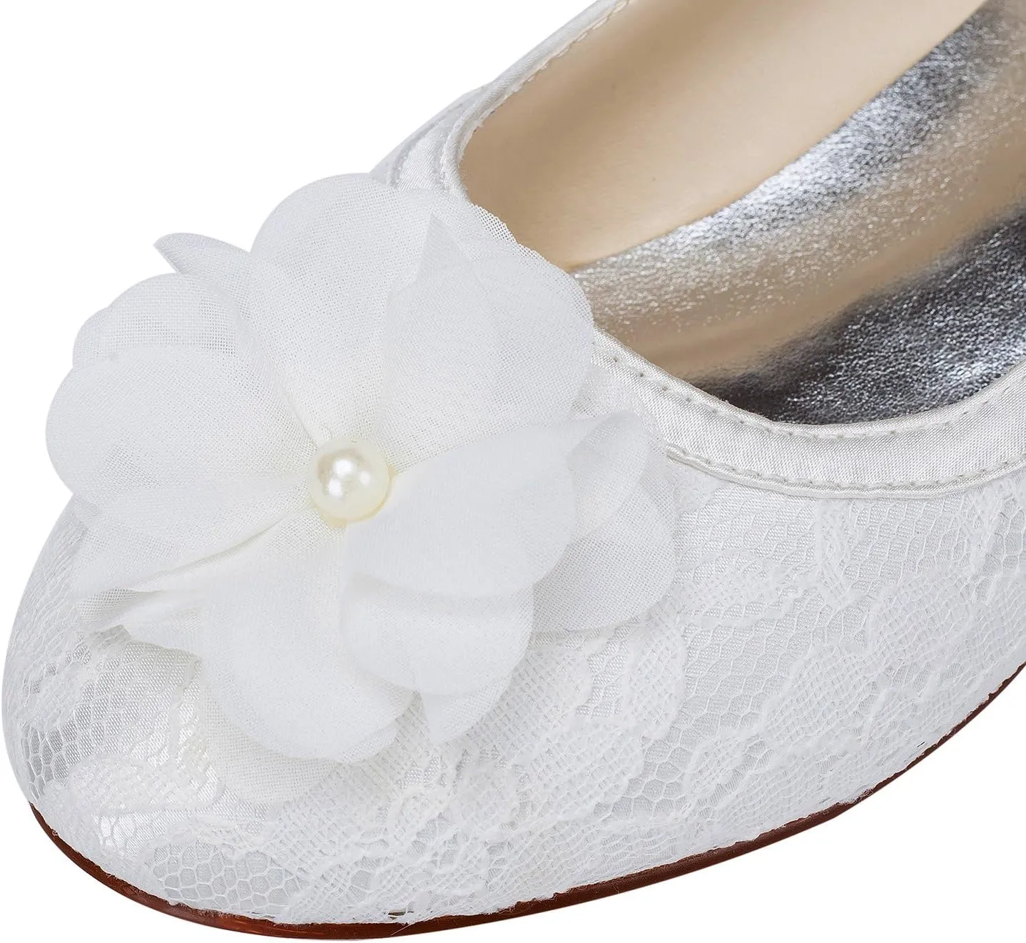 Emily Bridal Women's Satin Flat Heel Flats Crystal Heel