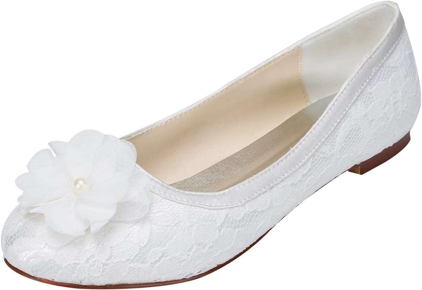 Emily Bridal Women's Satin Flat Heel Flats Crystal Heel