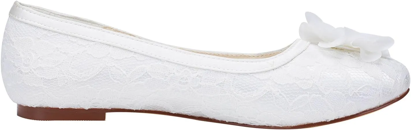 Emily Bridal Women's Satin Flat Heel Flats Crystal Heel