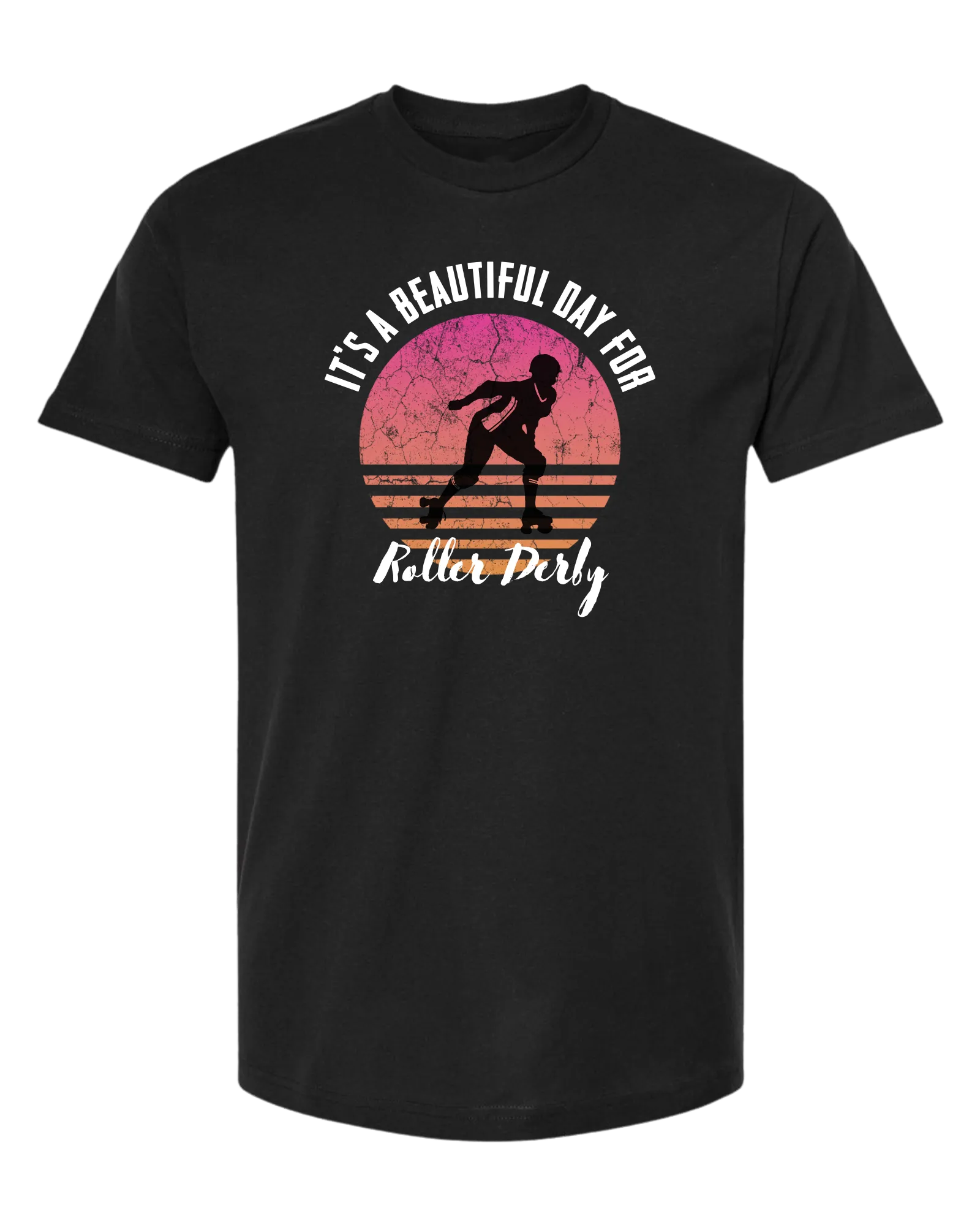 Faded pink sunset distressed "It's a beautiful day for Roller Derby" tee