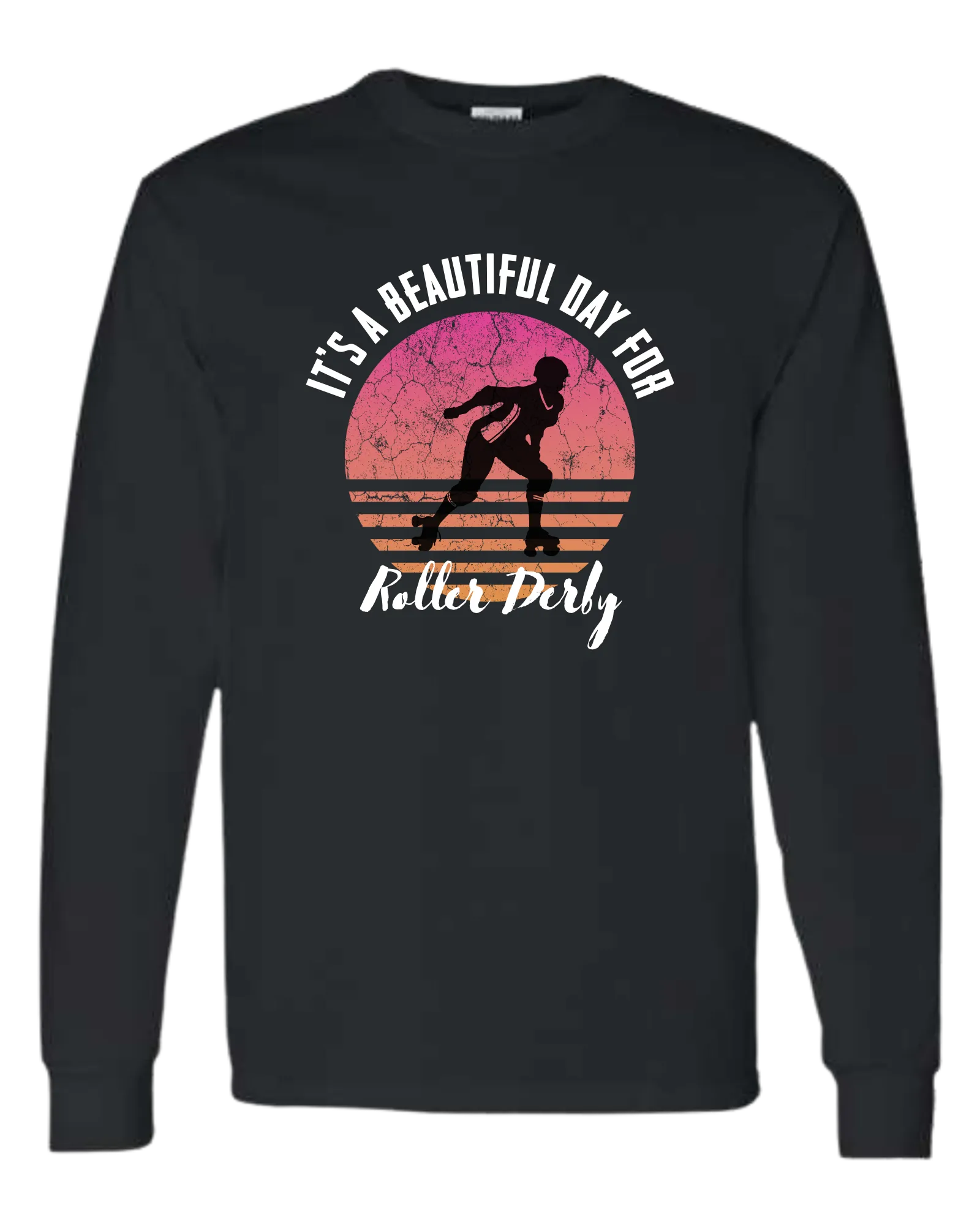 Faded pink sunset distressed "It's a beautiful day for Roller Derby" tee
