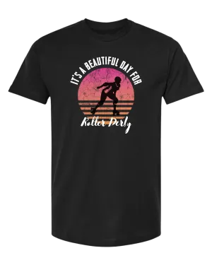 Faded pink sunset distressed "It's a beautiful day for Roller Derby" tee