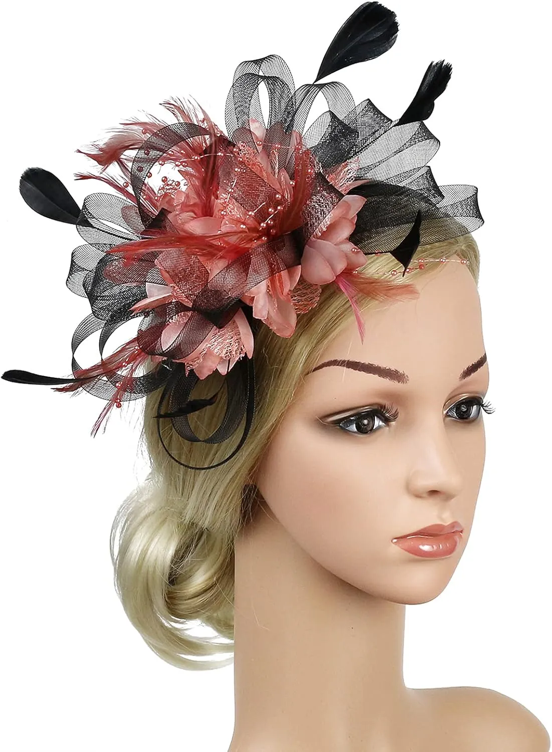 Fascinator Hats for Women Feather Flower Hair Clip Brooch Wedding Tea Party Hat Derby Race Headwear