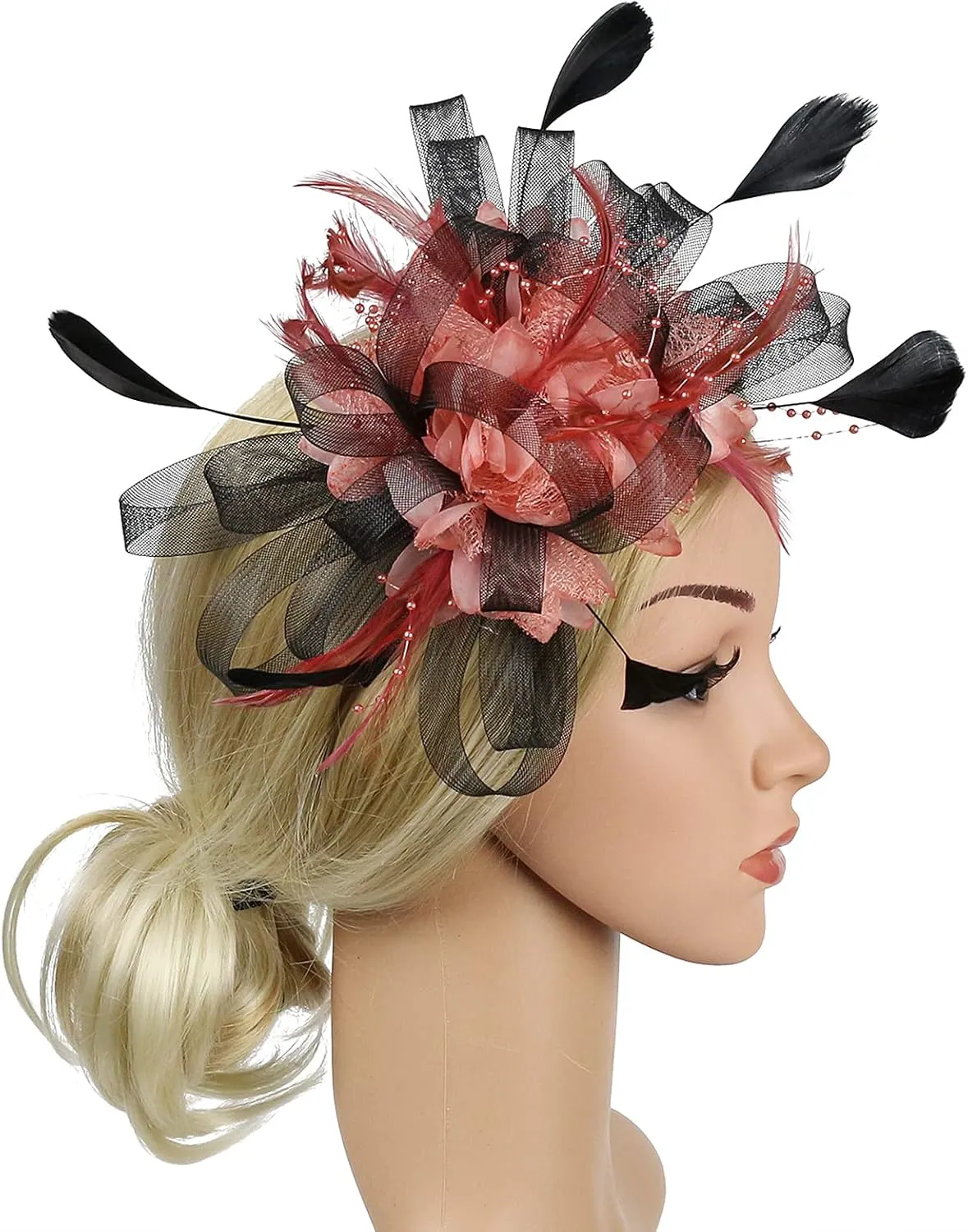 Fascinator Hats for Women Feather Flower Hair Clip Brooch Wedding Tea Party Hat Derby Race Headwear