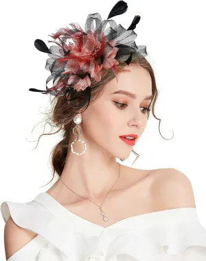 Fascinator Hats for Women Feather Flower Hair Clip Brooch Wedding Tea Party Hat Derby Race Headwear