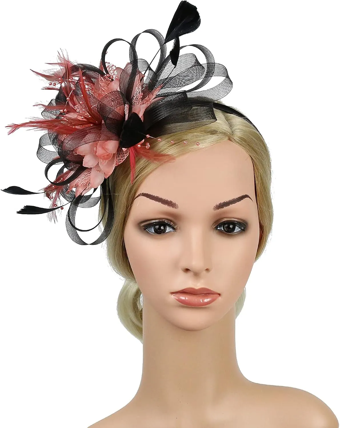 Fascinator Hats for Women Feather Flower Hair Clip Brooch Wedding Tea Party Hat Derby Race Headwear