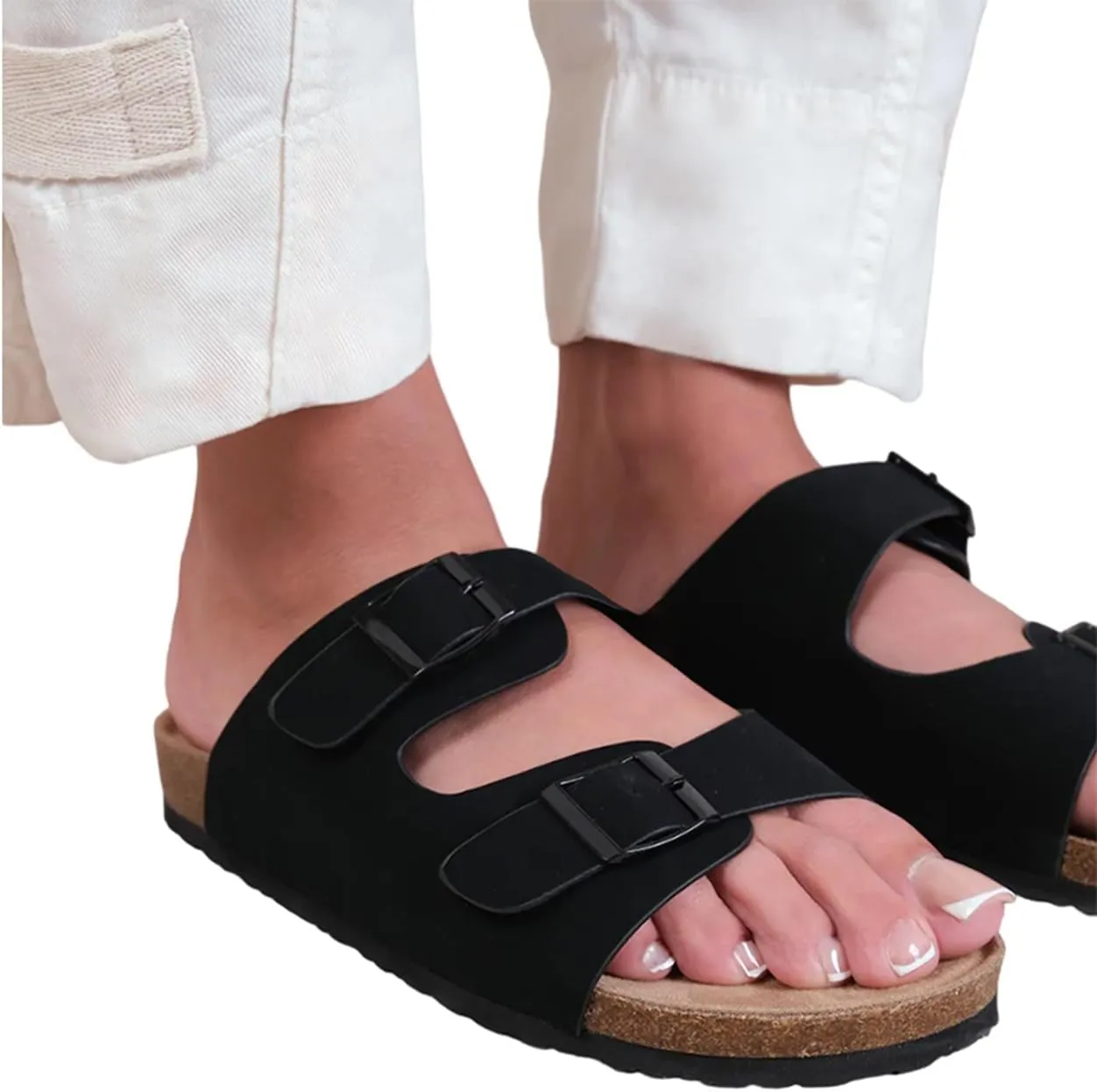 [Fashion Thirsty] Where´s That From Women's Willow Sandals Nubuck Buckle Detail Flat Women Sandals