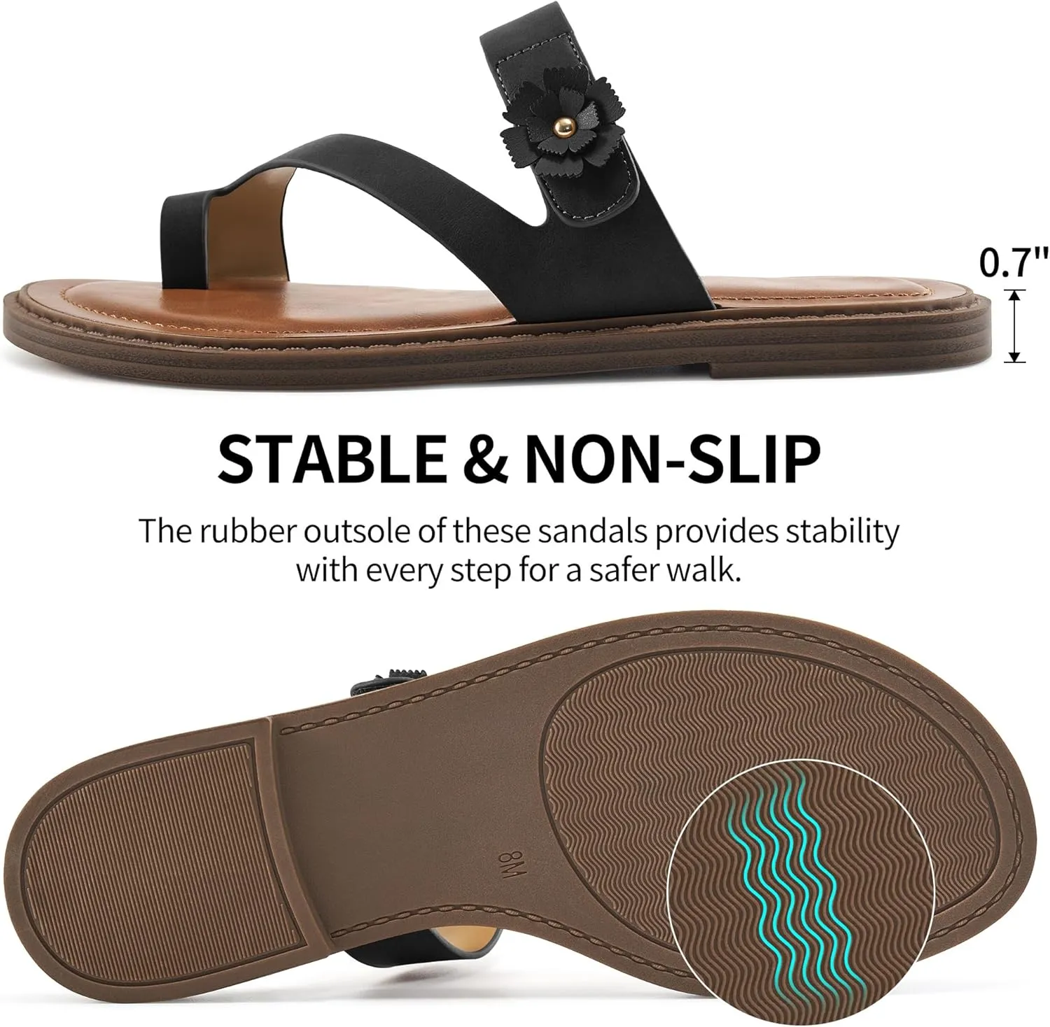 Flat Sandals for Women Dressy: Comfortable Summer Beach Sandal Adjustable Hook loop Slip on Toe Ring Walking Shoes for Travel Office