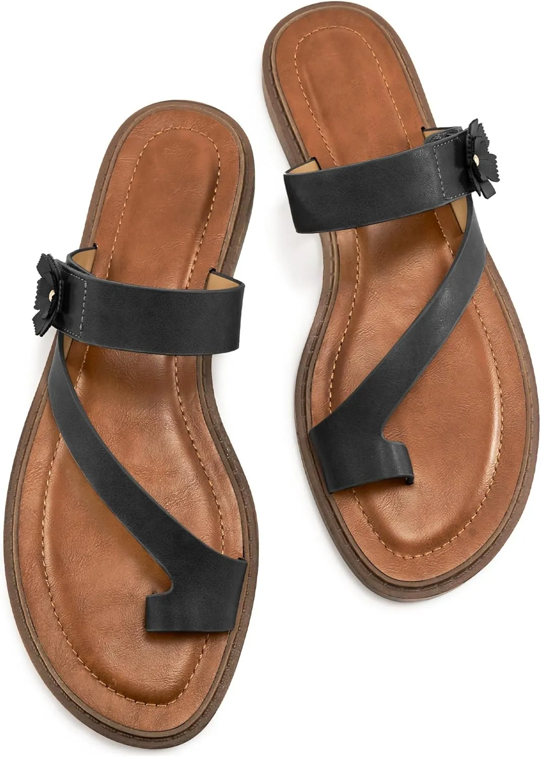Flat Sandals for Women Dressy: Comfortable Summer Beach Sandal Adjustable Hook loop Slip on Toe Ring Walking Shoes for Travel Office