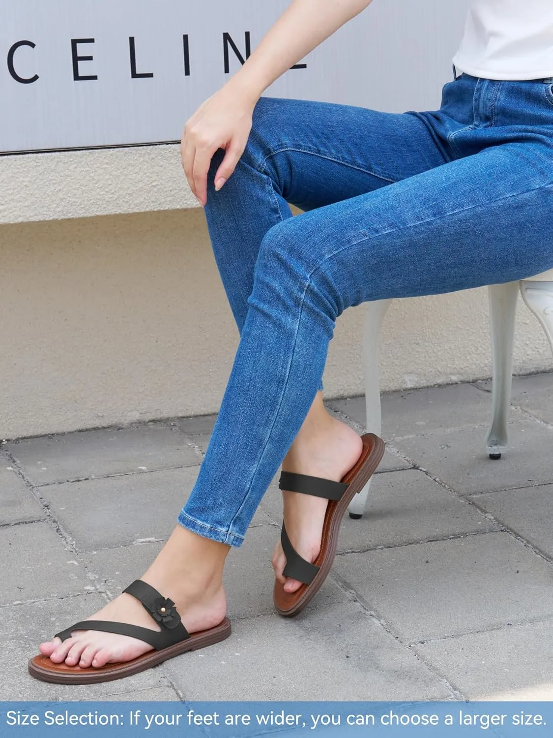 Flat Sandals for Women Dressy: Comfortable Summer Beach Sandal Adjustable Hook loop Slip on Toe Ring Walking Shoes for Travel Office