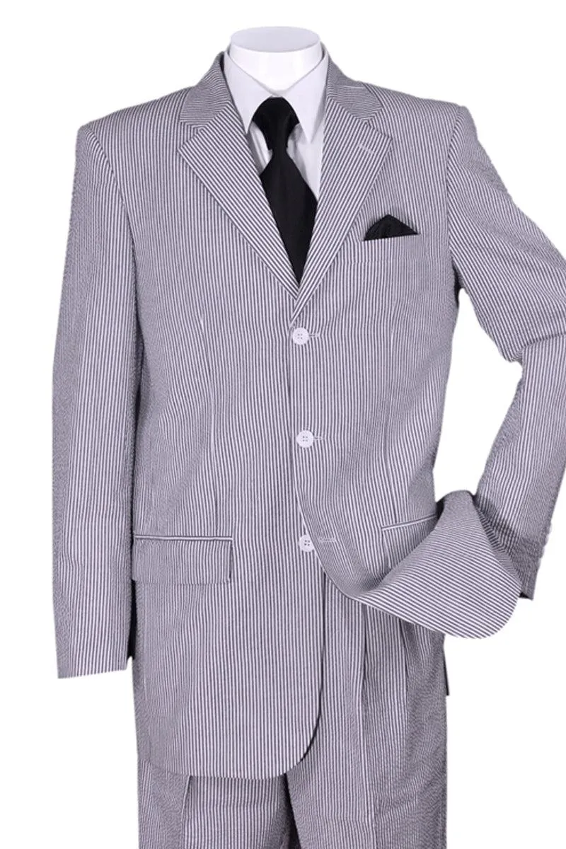 Fortino Landi Seersucker Suit: Mens Classic Fit 3-Button Summer Blue