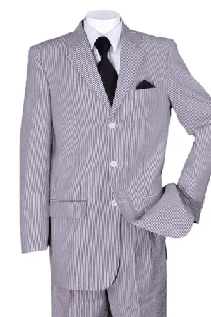 Fortino Landi Seersucker Suit: Mens Classic Fit 3-Button Summer Blue