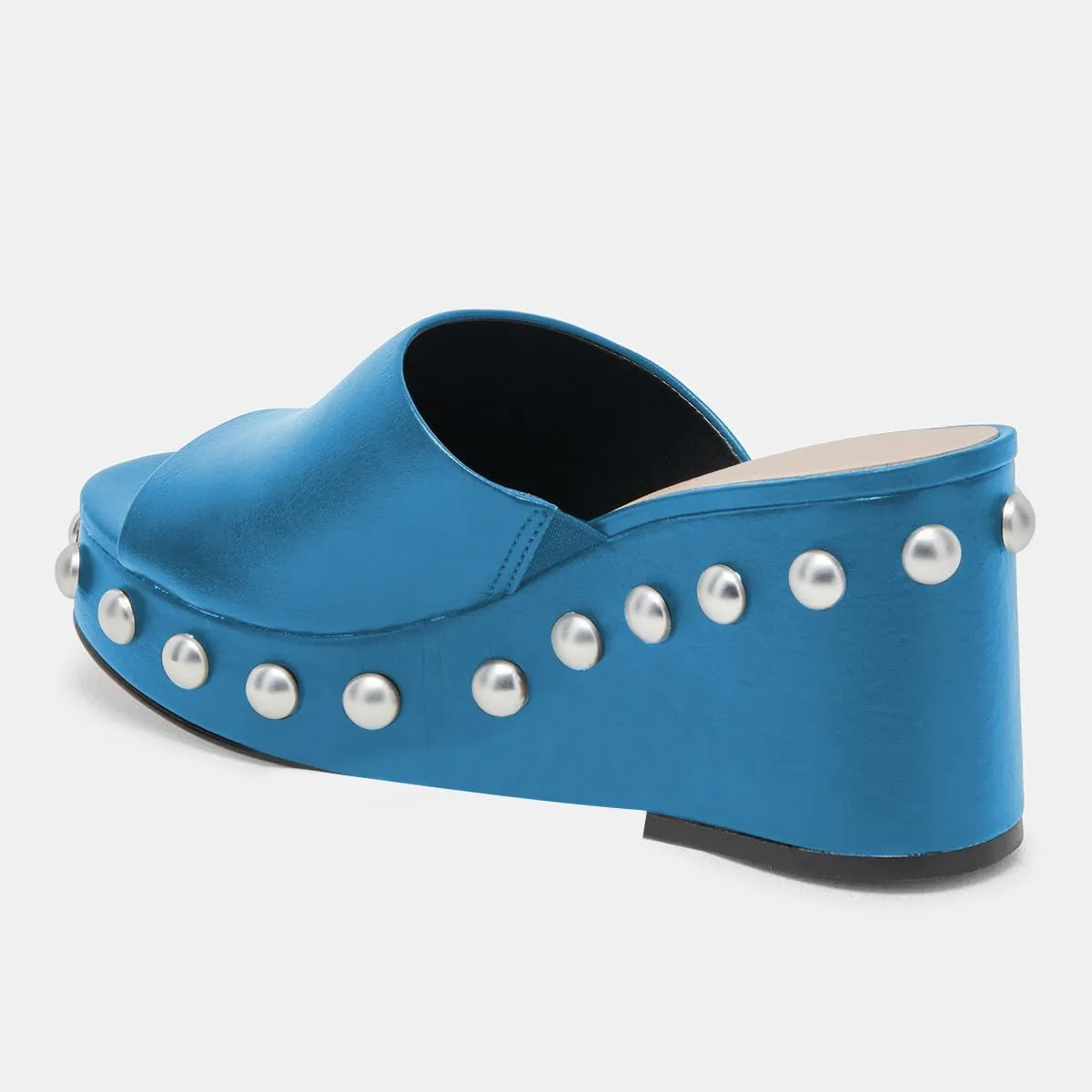 FSJ Women Classic Open Toe Wedge Heels Slide Heeled Sandals Studded Metal Rivets Slip On Mules Summer Casual Dress Shoes Size 4-16 US