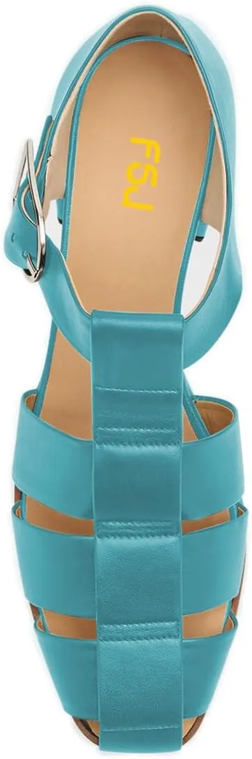 FSJ Women Closed Toe Low Chunky Heel Fisherman Sandals Hollow Cage Roman Gladiator Sandals Comfortable Ankle Strap Summer Daily Shoes Size 4-16 US