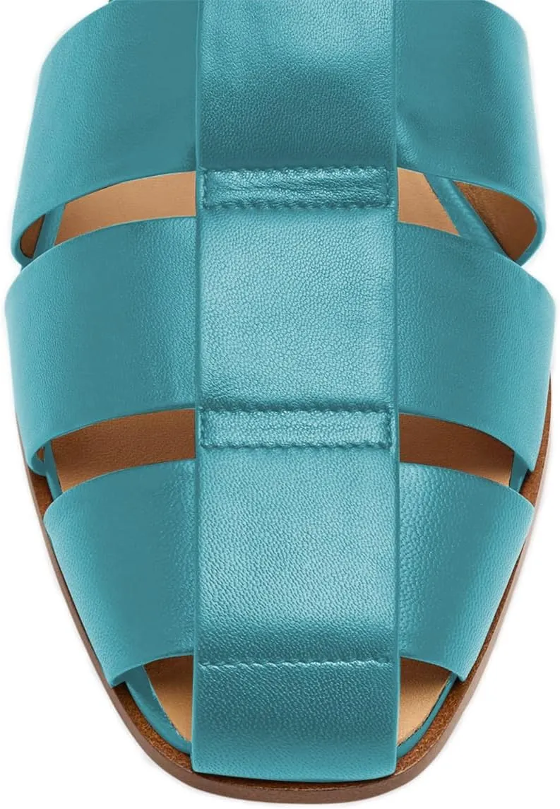FSJ Women Closed Toe Low Chunky Heel Fisherman Sandals Hollow Cage Roman Gladiator Sandals Comfortable Ankle Strap Summer Daily Shoes Size 4-16 US