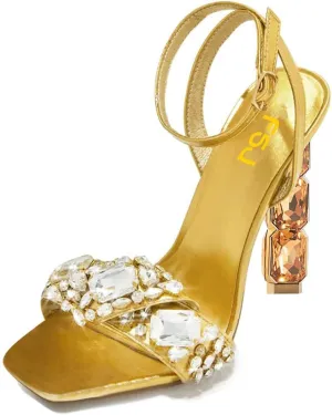 FSJ Women Colored Diamond Heel Sandals Square Open Toe Ankle Strap Special Jewel Chunky High Heel Sandals Party Shopping Holiday Shoes Size 4-16 US