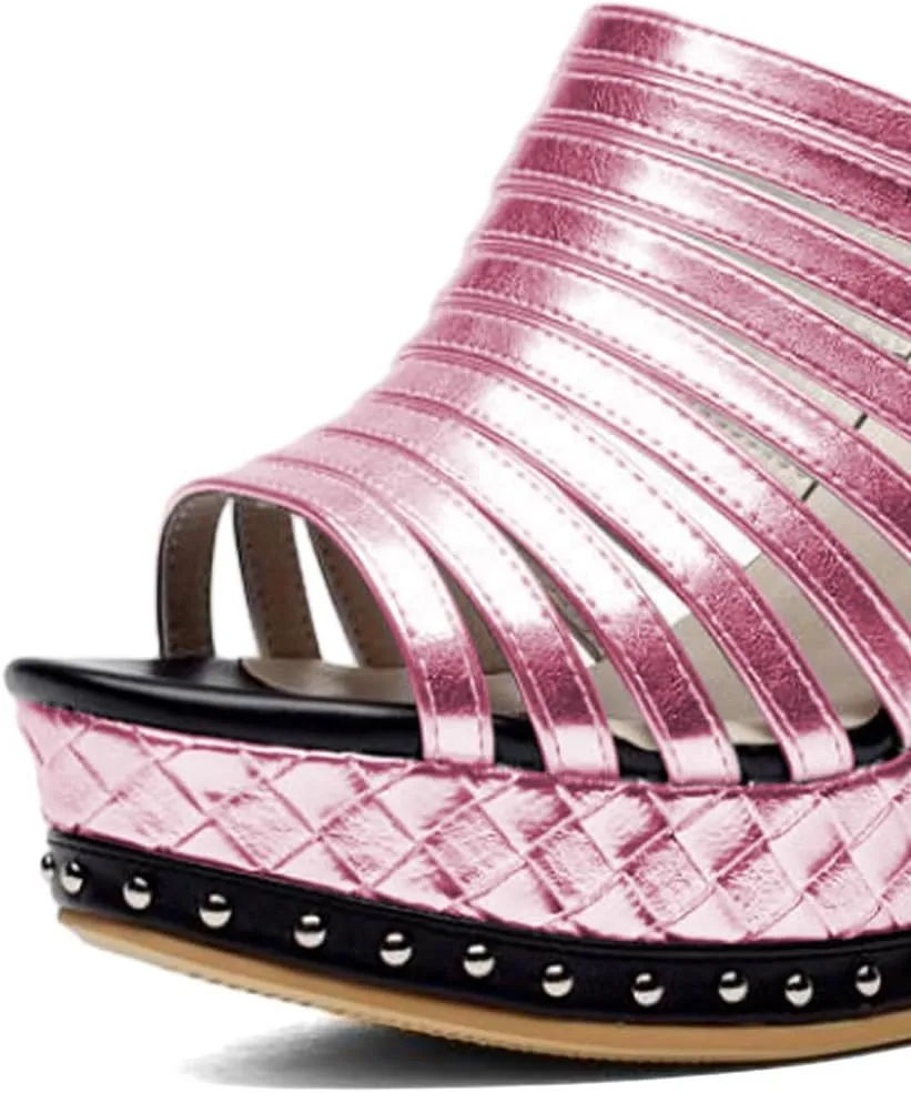 FSJ Women Open Toe High Heel Mules Platform Clogs Slip On Studded Wedges Sandals Strappy Slide Casual Backless Slippers Shoes Size 4-16 US