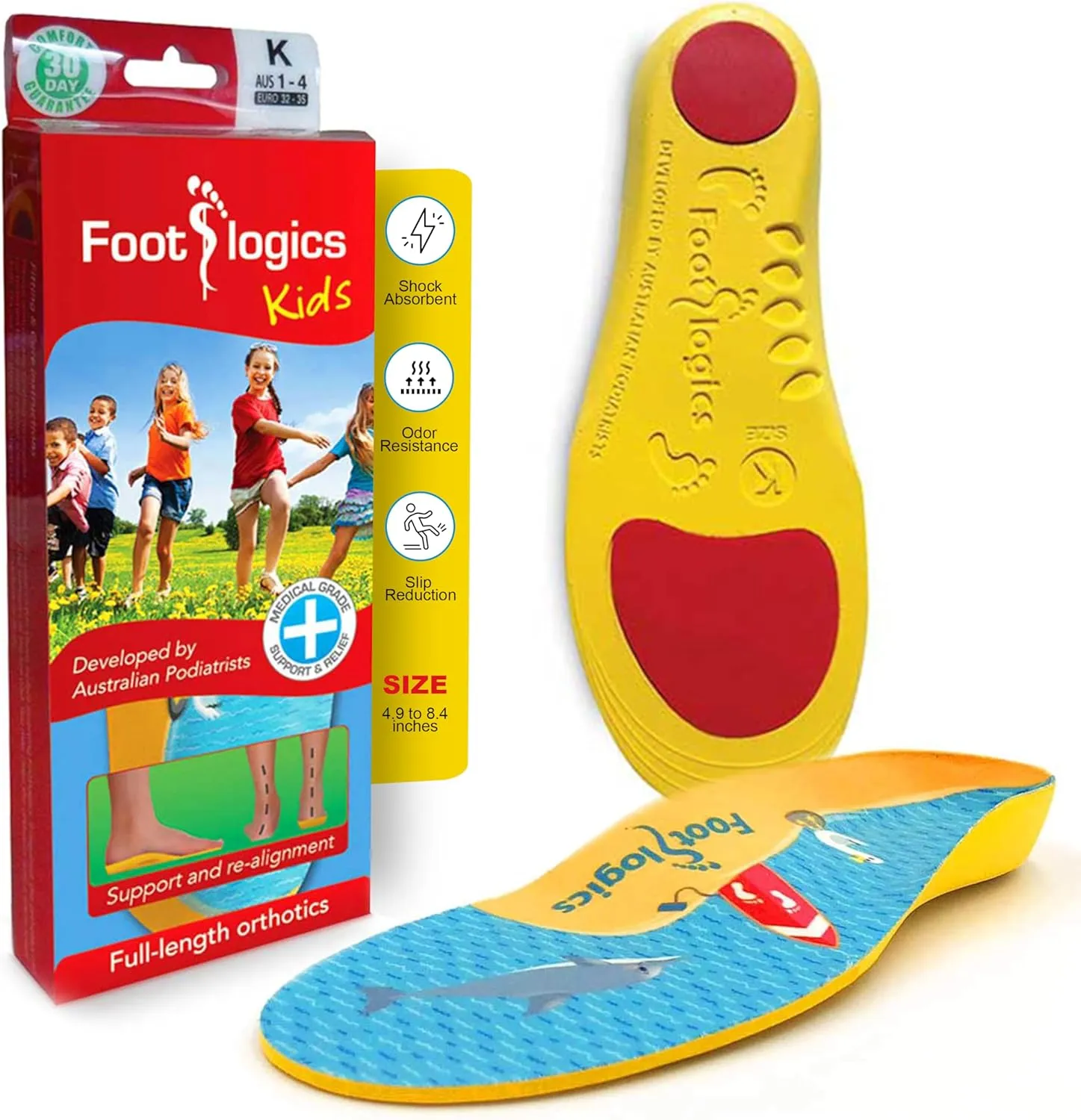 Fun Kids Orthotic Shoe Insoles with Arch Support for Children’s Heel Pain (Sever’s Disease), Growing Pains, Flat Feet - Children’s, Pair (Kids 1-3, Yellow)