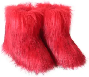 Gegefur Girls Boys Kids Faux Fur Boots Furry Fuzzy Fluffy Warm Winter Snow Boots Flat Shoes Outdoor