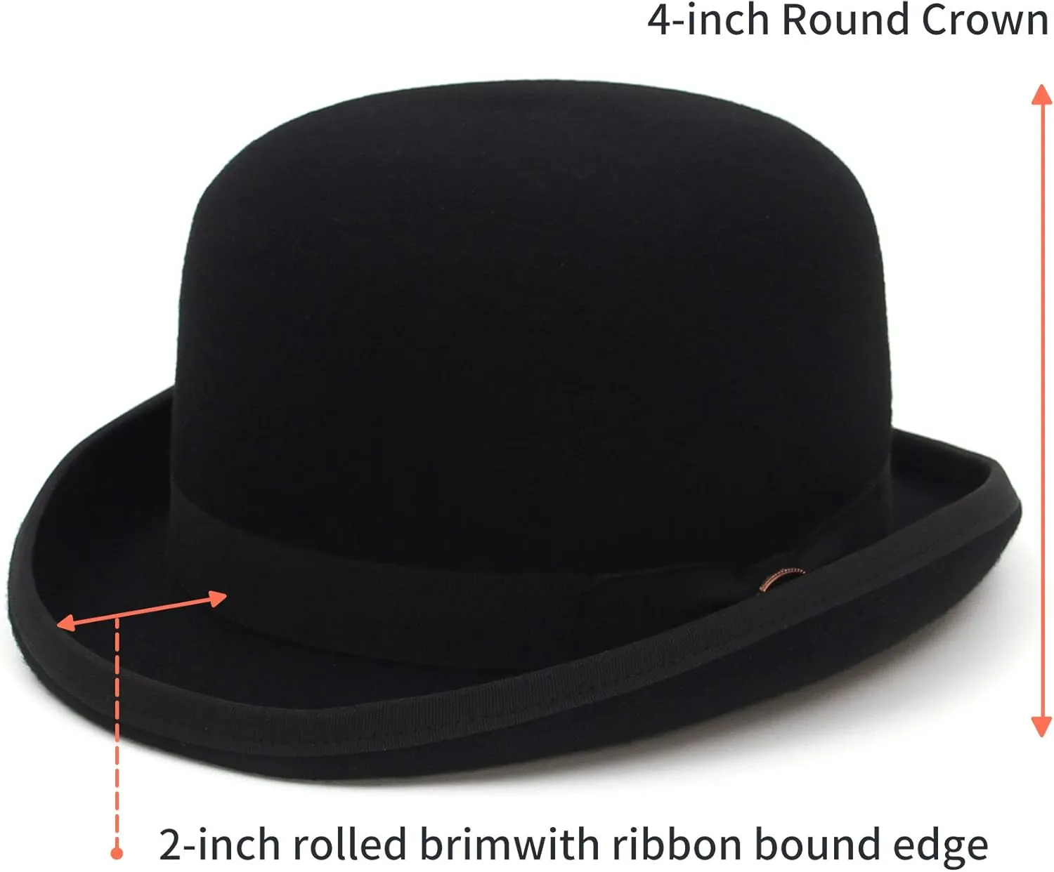 GEMVIE Black Wool Derby Hat Bowler Hat for Men Women Vintage Costumes