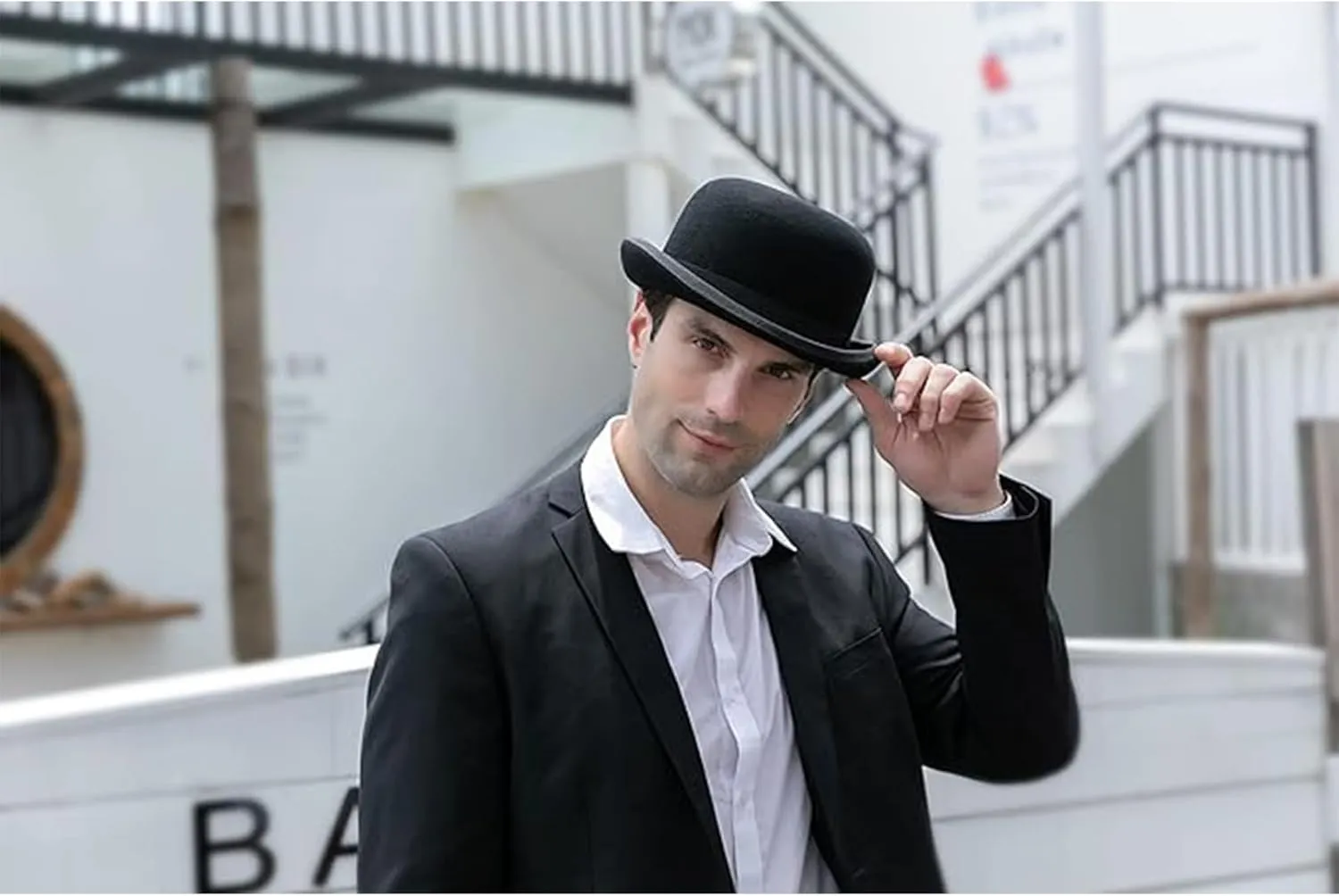 GEMVIE Black Wool Derby Hat Bowler Hat for Men Women Vintage Costumes