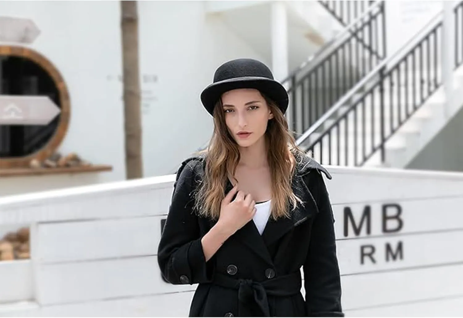 GEMVIE Black Wool Derby Hat Bowler Hat for Men Women Vintage Costumes