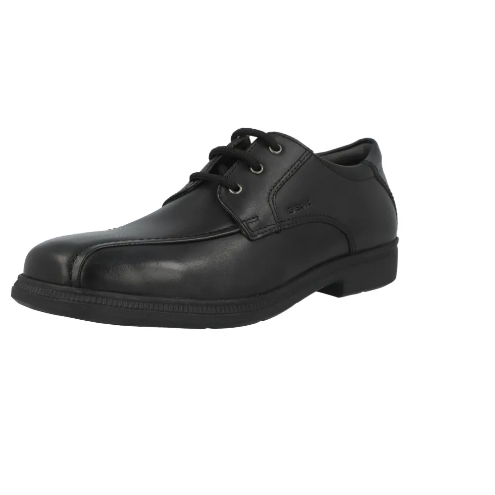 Geox Federico Black Leather School Shoes