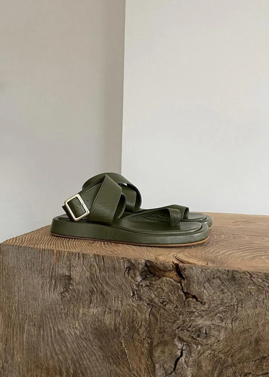 GIA x RHW Flat Wrap Toe Sandal - Moss Green